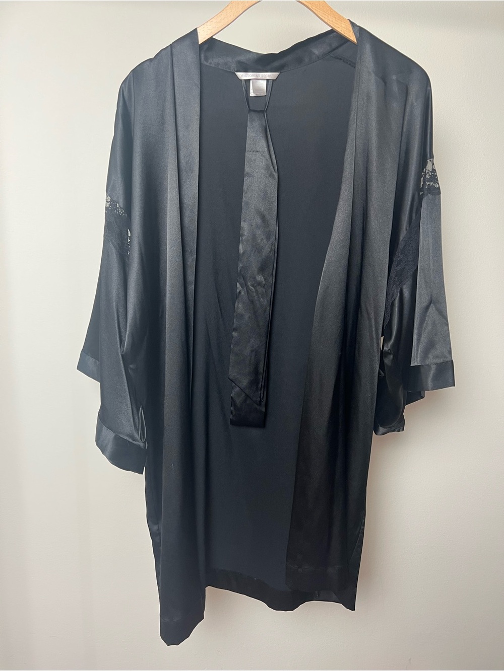 Victoria’s Secret Black Satin Lace Robe